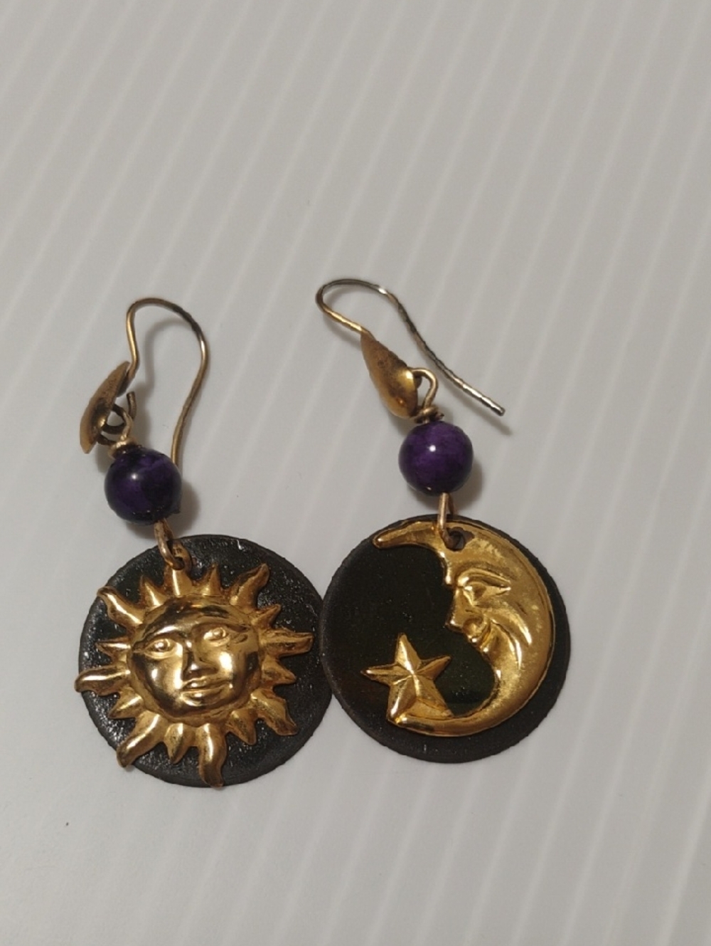 Celestial Themed Earrings Set With Purple Bead Vintage Boho 80's/90's